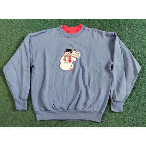 Vintage Christmas MC Energy Sportswear Sweater Snowman Snow Happens Size L - Picture 1 of 7
